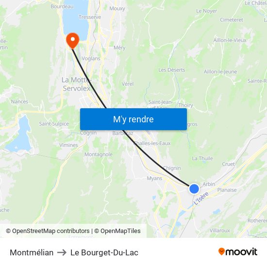 Montmélian to Le Bourget-Du-Lac map