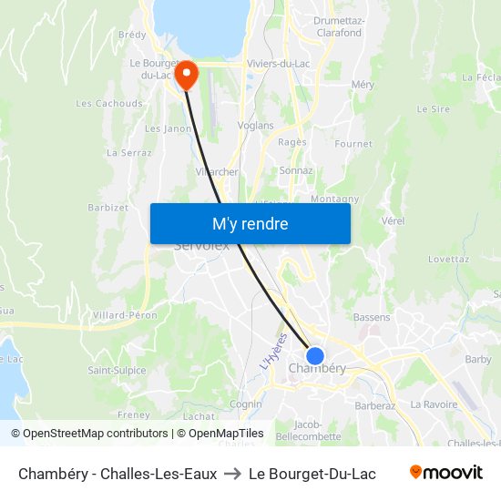 Chambéry - Challes-Les-Eaux to Le Bourget-Du-Lac map