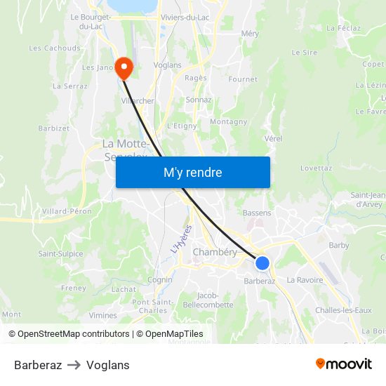 Barberaz to Voglans map