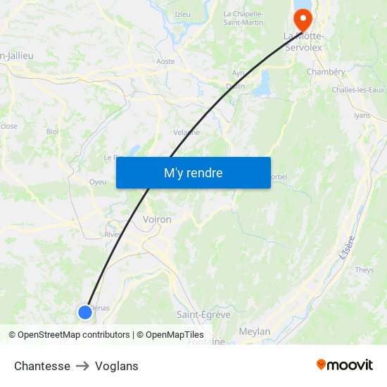 Chantesse to Voglans map