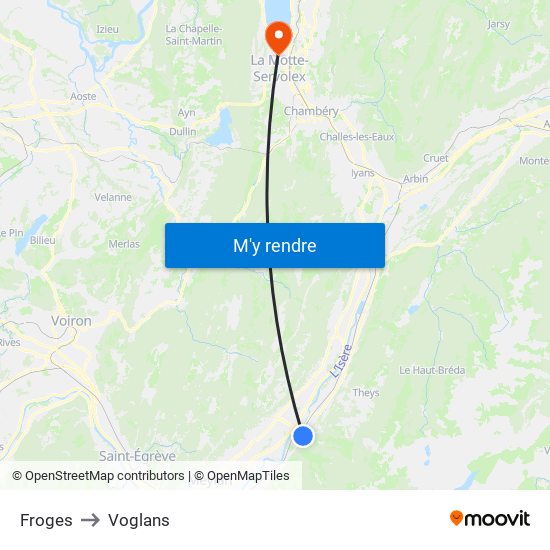 Froges to Voglans map