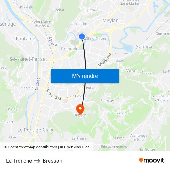 La Tronche to Bresson map
