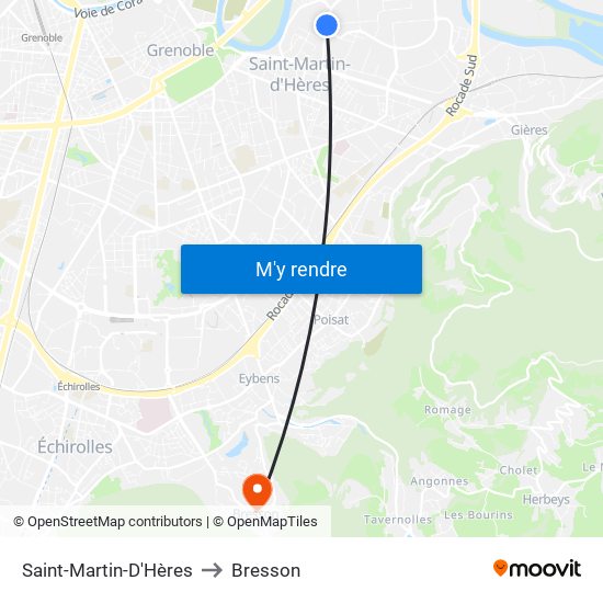 Saint-Martin-D'Hères to Bresson map