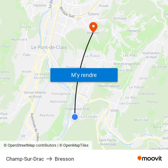Champ-Sur-Drac to Bresson map