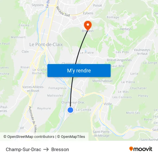Champ-Sur-Drac to Bresson map