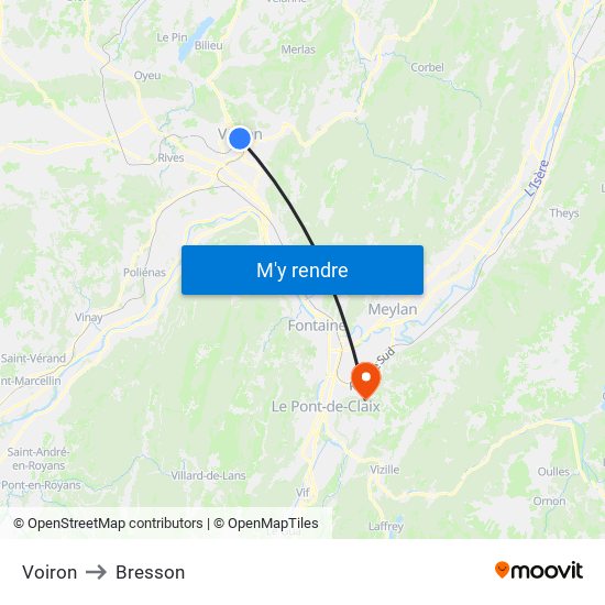 Voiron to Bresson map