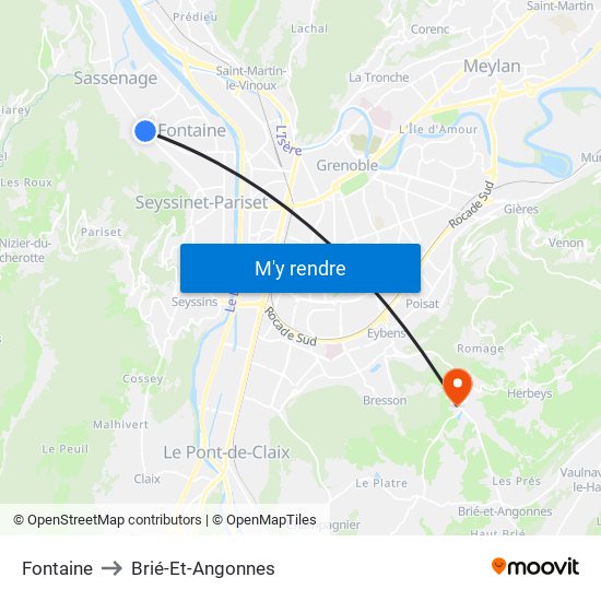 Fontaine to Brié-Et-Angonnes map