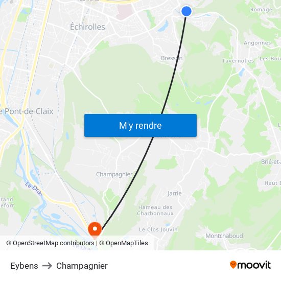 Eybens to Champagnier map