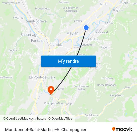 Montbonnot-Saint-Martin to Champagnier map