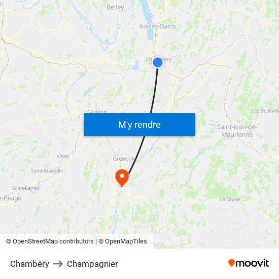 Chambéry to Champagnier map