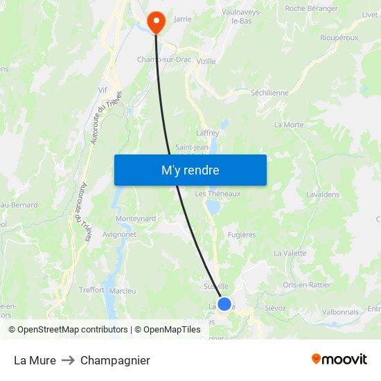 La Mure to Champagnier map