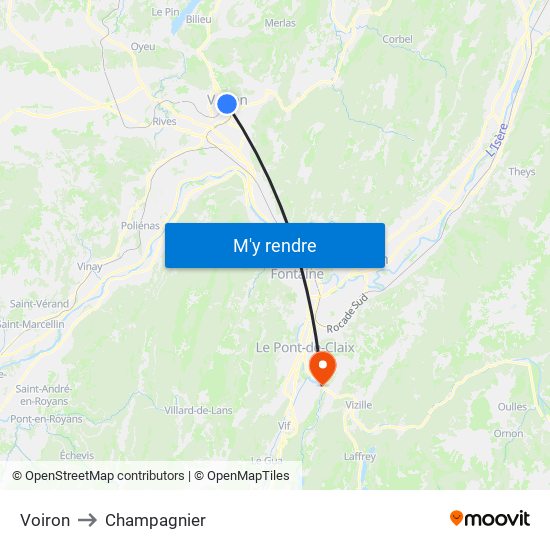 Voiron to Champagnier map