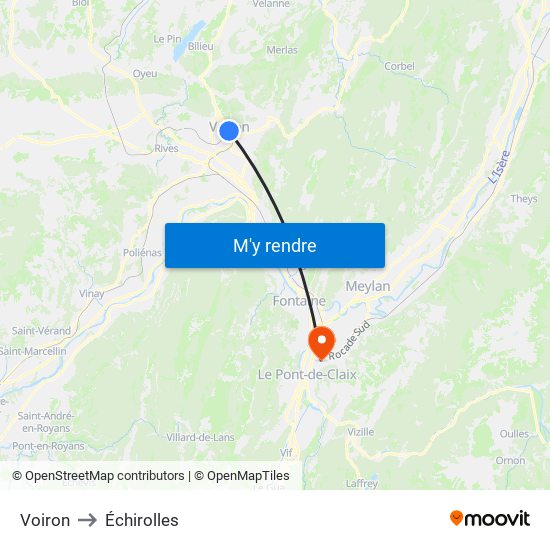 Voiron to Échirolles map