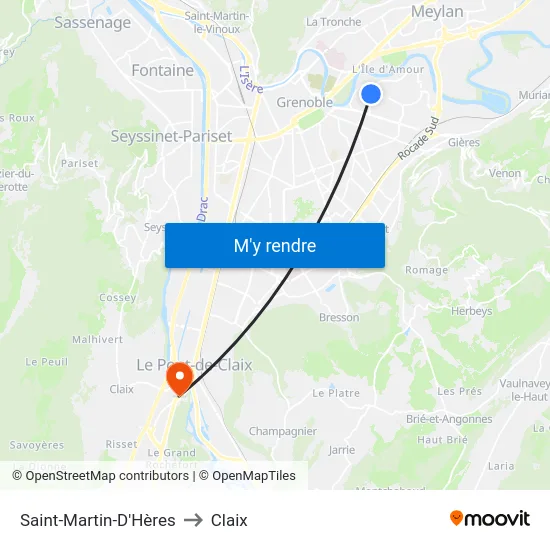 Saint-Martin-D'Hères to Claix map