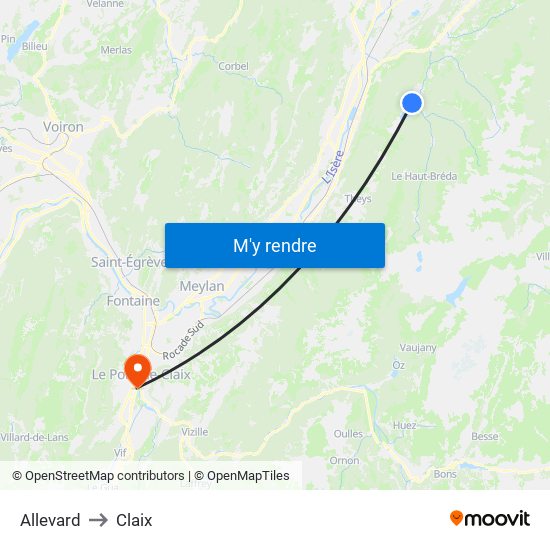 Allevard to Claix map