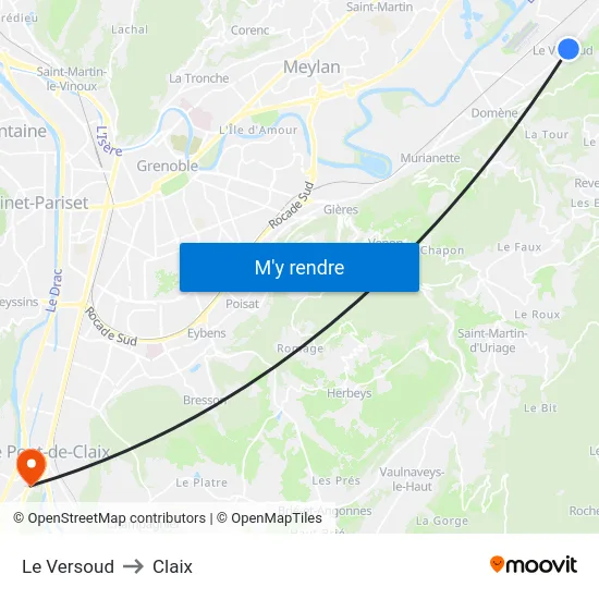 Le Versoud to Claix map