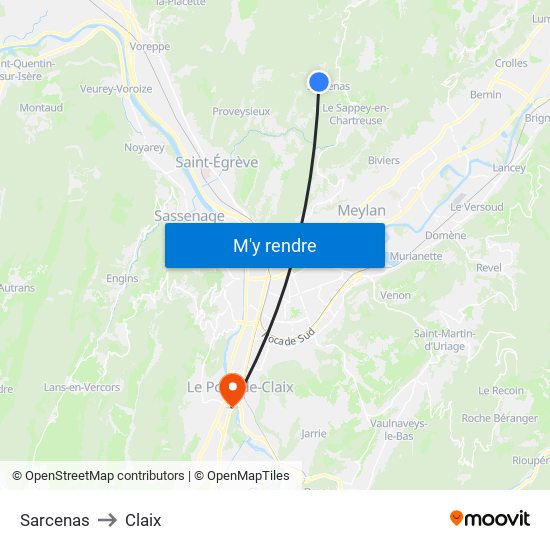 Sarcenas to Claix map