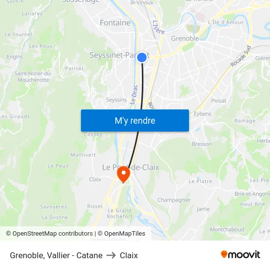 Grenoble, Vallier - Catane to Claix map