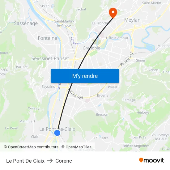 Le Pont-De-Claix to Corenc map