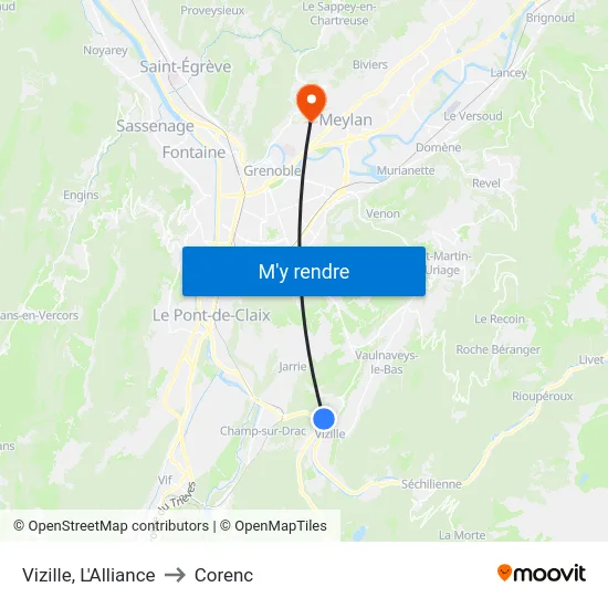 Vizille, L'Alliance to Corenc map