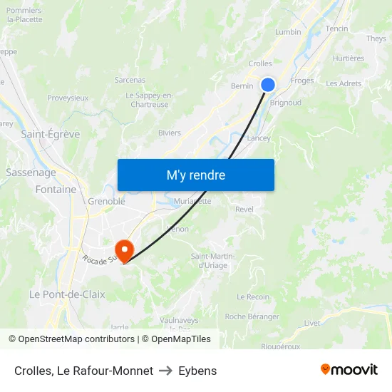 Crolles, Le Rafour-Monnet to Eybens map