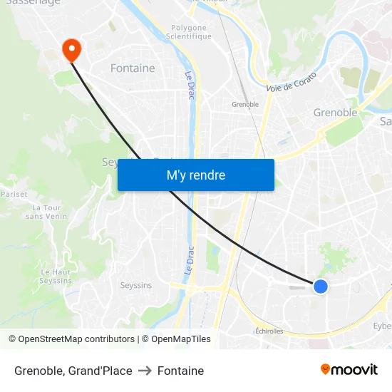 Grenoble, Grand'Place to Fontaine map