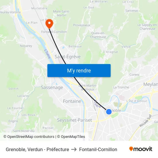 Grenoble, Verdun - Préfecture to Fontanil-Cornillon map
