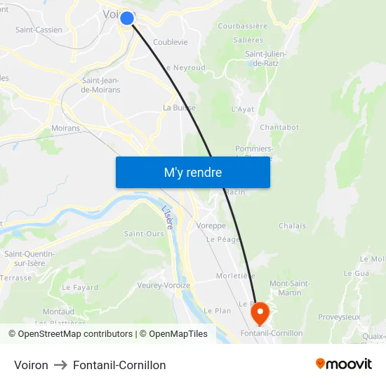 Voiron to Fontanil-Cornillon map