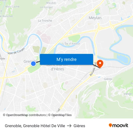 Grenoble, Grenoble Hôtel De Ville to Gières map
