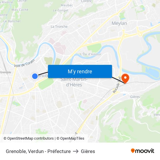 Grenoble, Verdun - Préfecture to Gières map