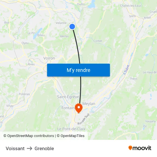Voissant to Grenoble map