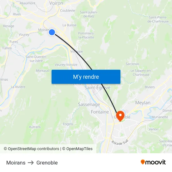 Moirans to Grenoble map