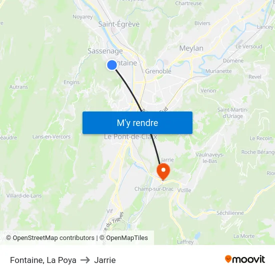 Fontaine, La Poya to Jarrie map