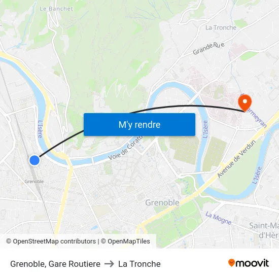 Grenoble, Gare Routiere to La Tronche map