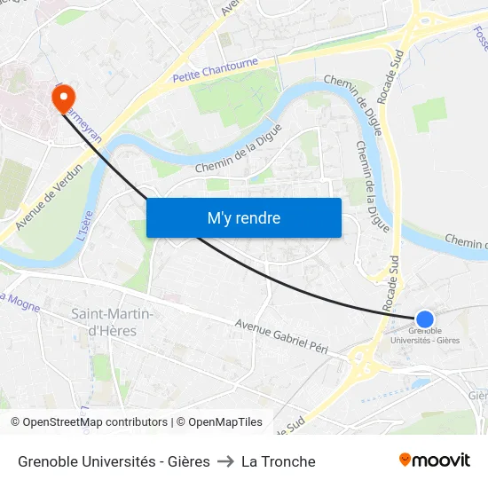 Grenoble Universités - Gières to La Tronche map