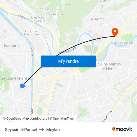 Seyssinet-Pariset to Meylan map
