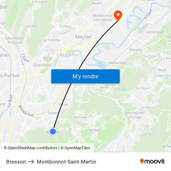 Bresson to Montbonnot-Saint-Martin map