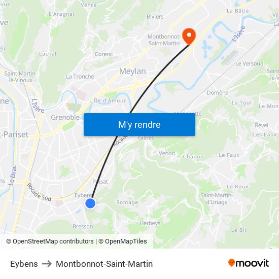 Eybens to Montbonnot-Saint-Martin map