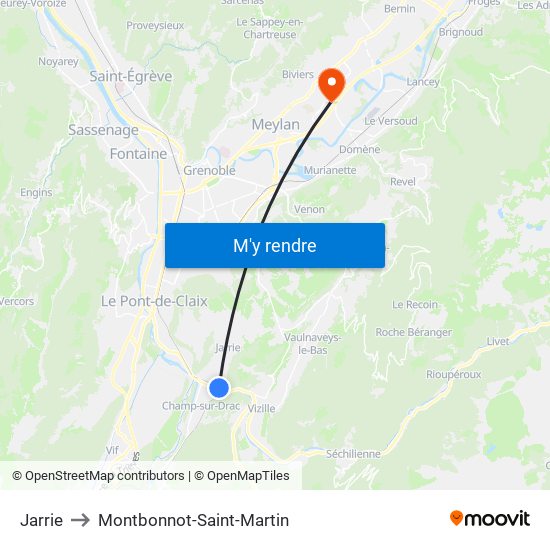 Jarrie to Montbonnot-Saint-Martin map