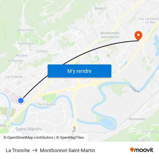 La Tronche to Montbonnot-Saint-Martin map