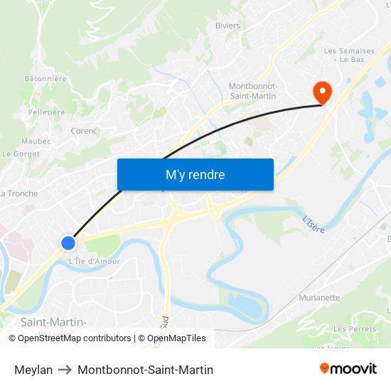 Meylan to Montbonnot-Saint-Martin map