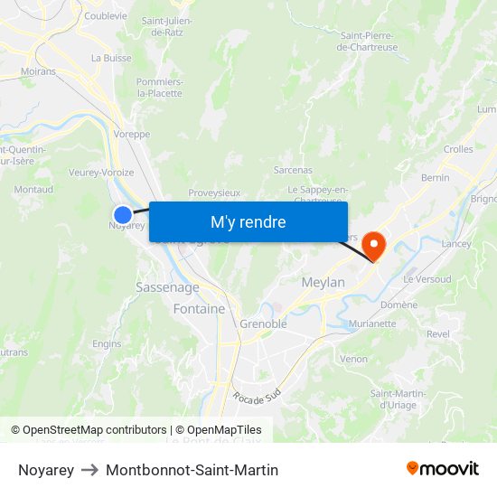 Noyarey to Montbonnot-Saint-Martin map