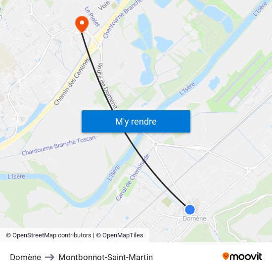 Domène to Montbonnot-Saint-Martin map