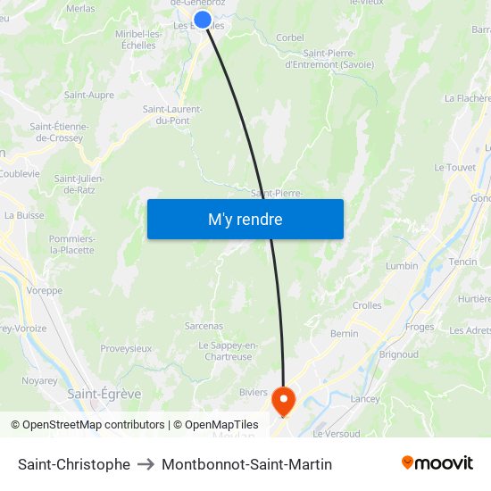 Saint-Christophe to Montbonnot-Saint-Martin map