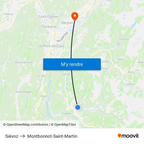 Siévoz to Montbonnot-Saint-Martin map