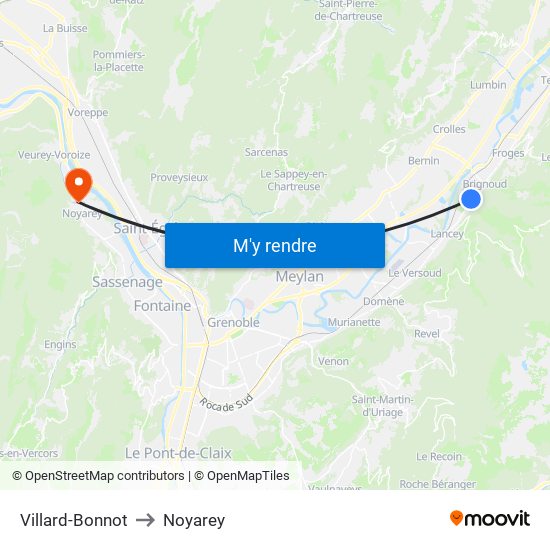 Villard-Bonnot to Noyarey map