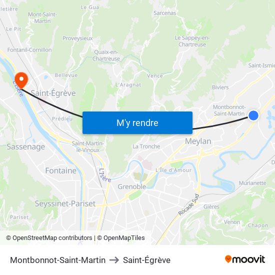 Montbonnot-Saint-Martin to Saint-Égrève map