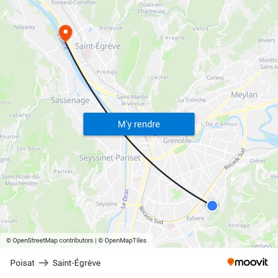 Poisat to Saint-Égrève map