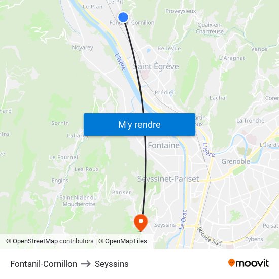 Fontanil-Cornillon to Seyssins map