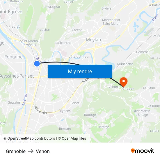 Grenoble to Venon map